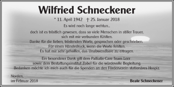 Traueranzeige von Wilfried Schneckener 
