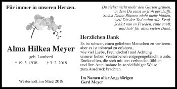 Traueranzeige von Alma Hilkea Meyer 