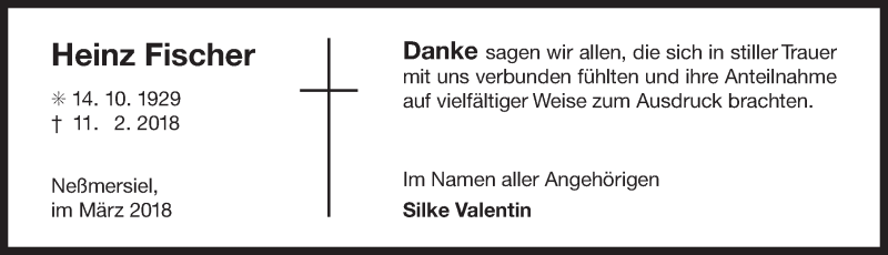  Traueranzeige für Heinz Fischer vom 24.03.2018 aus 