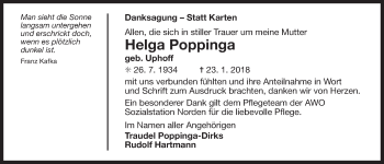 Traueranzeige von Helga Poppinga 
