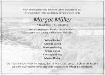 Traueranzeige von Margot Müller 