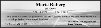 Traueranzeige von Marie Raberg 