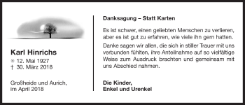 Traueranzeige von Karl Hinrichs 