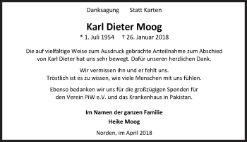 Traueranzeige von Karl Dieter Moog 