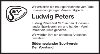 Traueranzeige von Ludwig Peters 