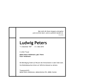 Traueranzeige von Ludwig Peters 