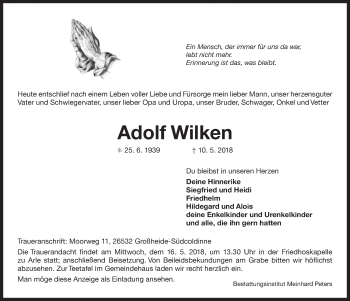 Traueranzeige von Adolf Wilken 