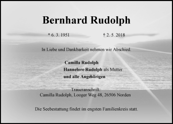 Traueranzeige von Bernhard Rudolph 