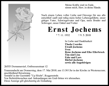 Traueranzeige von Ernst Jochems 