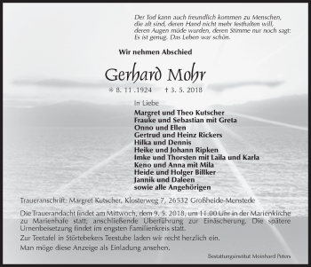 Traueranzeige von Gerhard Mohr 