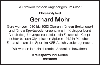 Traueranzeige von Gerhard Mohr 
