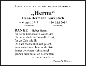 Traueranzeige von Hans-Hermann Karkutsch 
