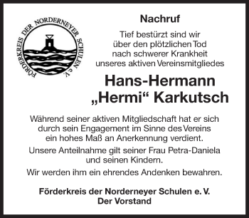 Traueranzeige von Hans-Hermann Karkutsch 