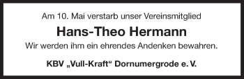 Traueranzeige von Hans-Theo Hermann 