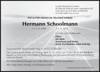 Traueranzeige von Hermann Schoolmann 