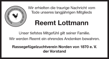 Traueranzeige von Reemt Lottmann 