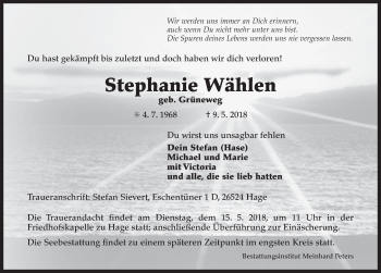 Traueranzeige von Stephanie Wählen 
