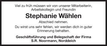 Traueranzeige von Stephanie Wählen 