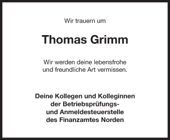 Traueranzeige von Thomas Grimm 