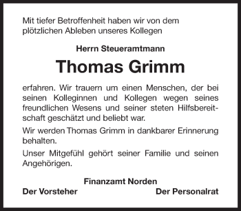 Traueranzeige von Thomas Grimm 