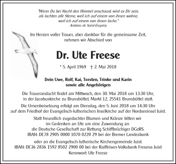 Traueranzeige von Ute Freese 