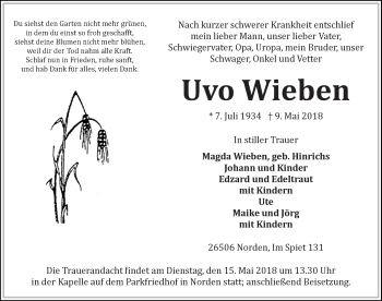 Traueranzeige von Uvo Wieben 