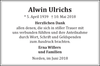 Traueranzeige von Alwin Ulrichs 