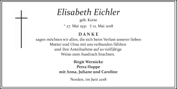 Traueranzeige von Elisabeth Eichler 