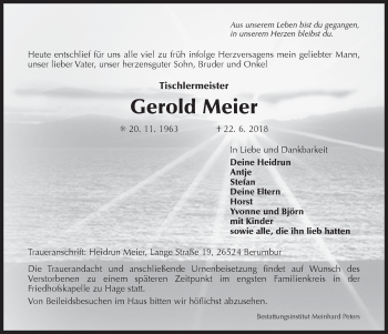Traueranzeige von Gerold Meier 