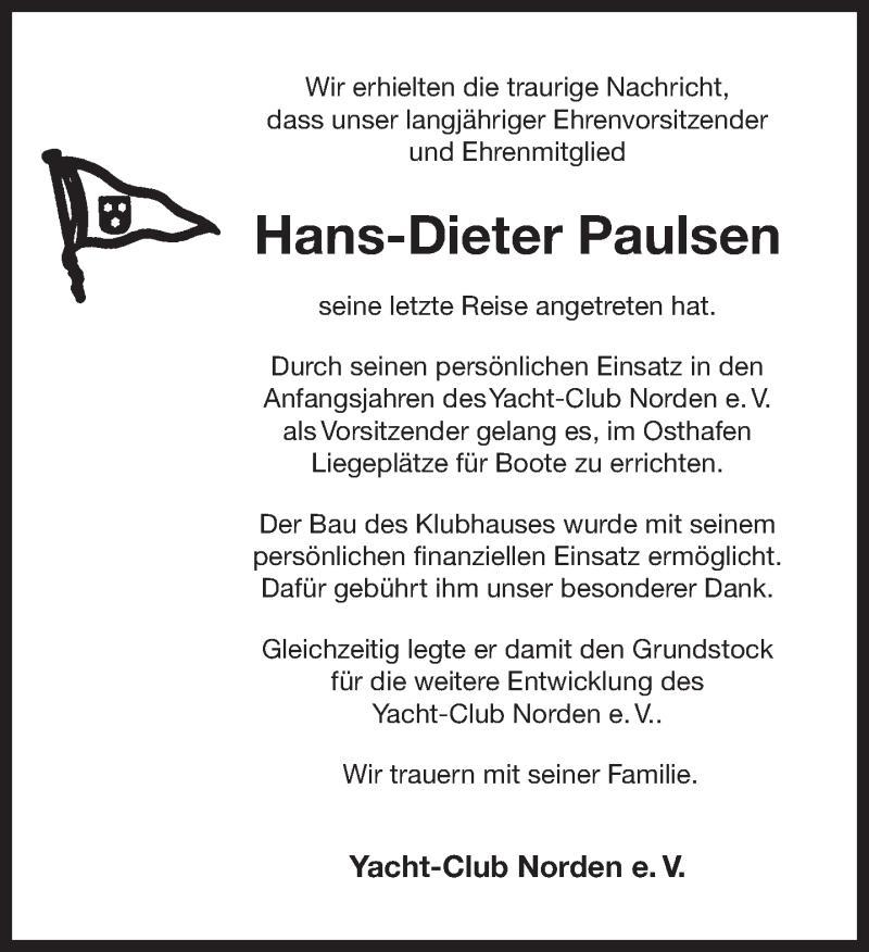  Traueranzeige für Hans-Dieter Paulsen vom 18.06.2018 aus 