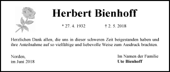 Traueranzeige von Herbert Bienhoff 