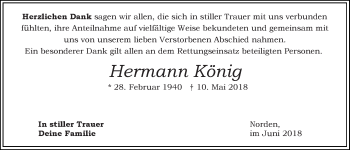 Traueranzeige von Hermann König 