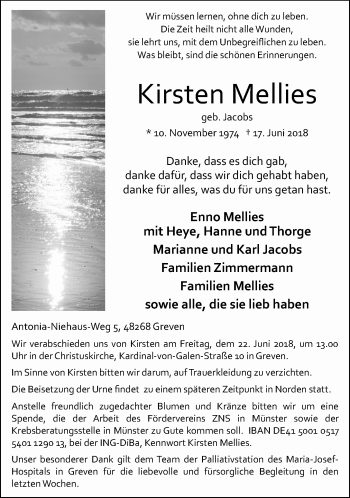 Traueranzeige von Kirsten Mellies 