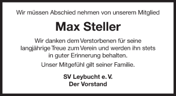 Traueranzeige von Max Steller 