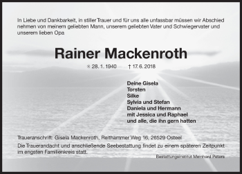 Traueranzeige von Rainer Mackenroth 