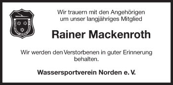Traueranzeige von Rainer Mackenroth 