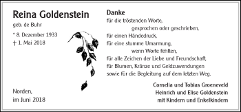 Traueranzeige von Reina Goldenstein 
