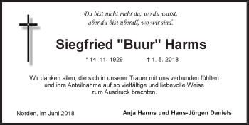 Traueranzeige von Siegfried  Harms 