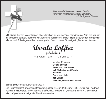 Traueranzeige von Ursula Löffler 