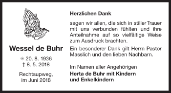 Traueranzeige von Wessel de Buhr 