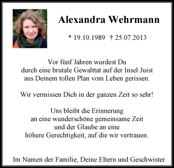 Traueranzeige von Alexandra Wehrmann 