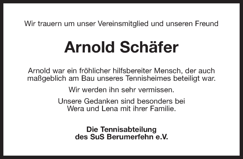  Traueranzeige für Arnold Schäfer vom 21.07.2018 aus 