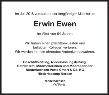 Traueranzeige von Erwin Ewen 