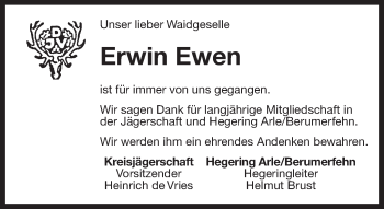 Traueranzeige von Erwin Ewen 