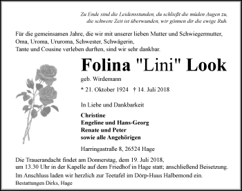 Traueranzeige von Folina  Look 