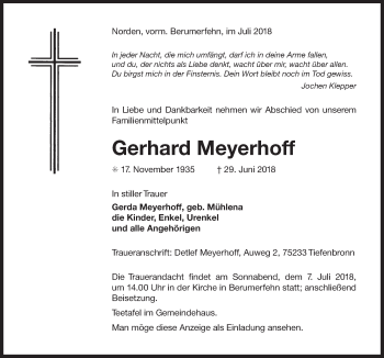 Traueranzeige von Gerhard Meyerhoff 