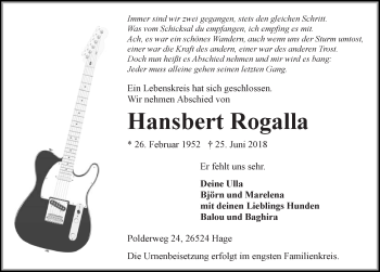 Traueranzeige von Hansbert Rogalla 