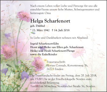Traueranzeige von Helga Scharfenort 