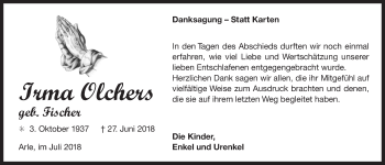 Traueranzeige von Irma Olchers 
