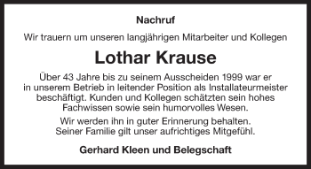 Traueranzeige von Lothar Krause 